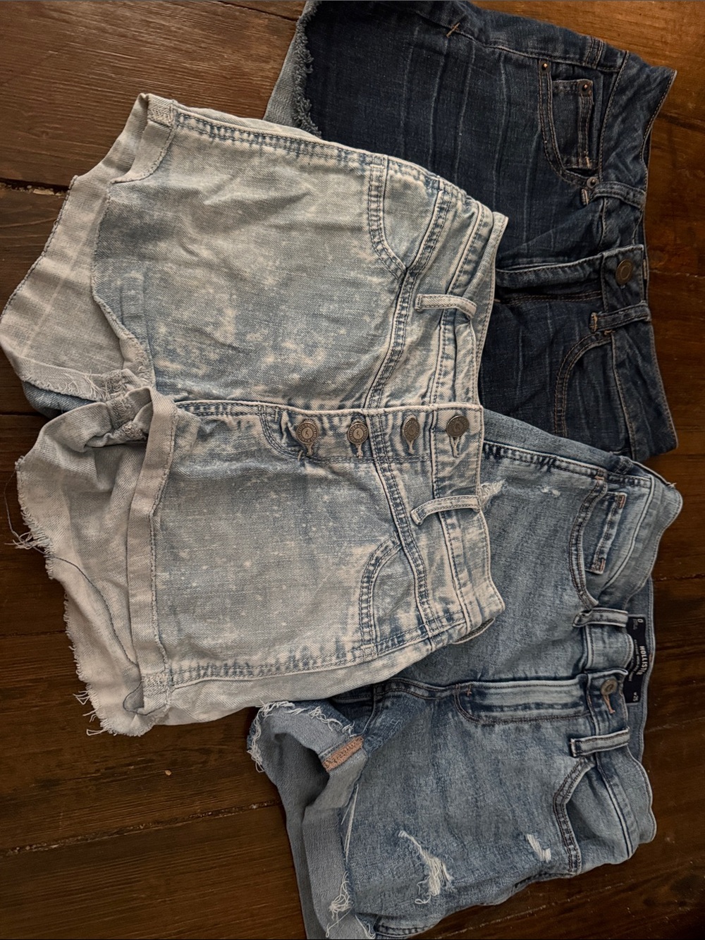 Hollister Trio of Blue Denim Shorts — Light, Medium & Dark Washes